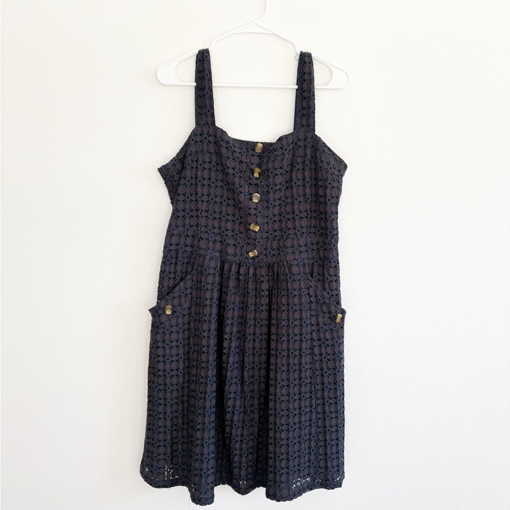 Joanie Vintage Inspired Blue Lace Sleeveless Square Neck Casual Sundress